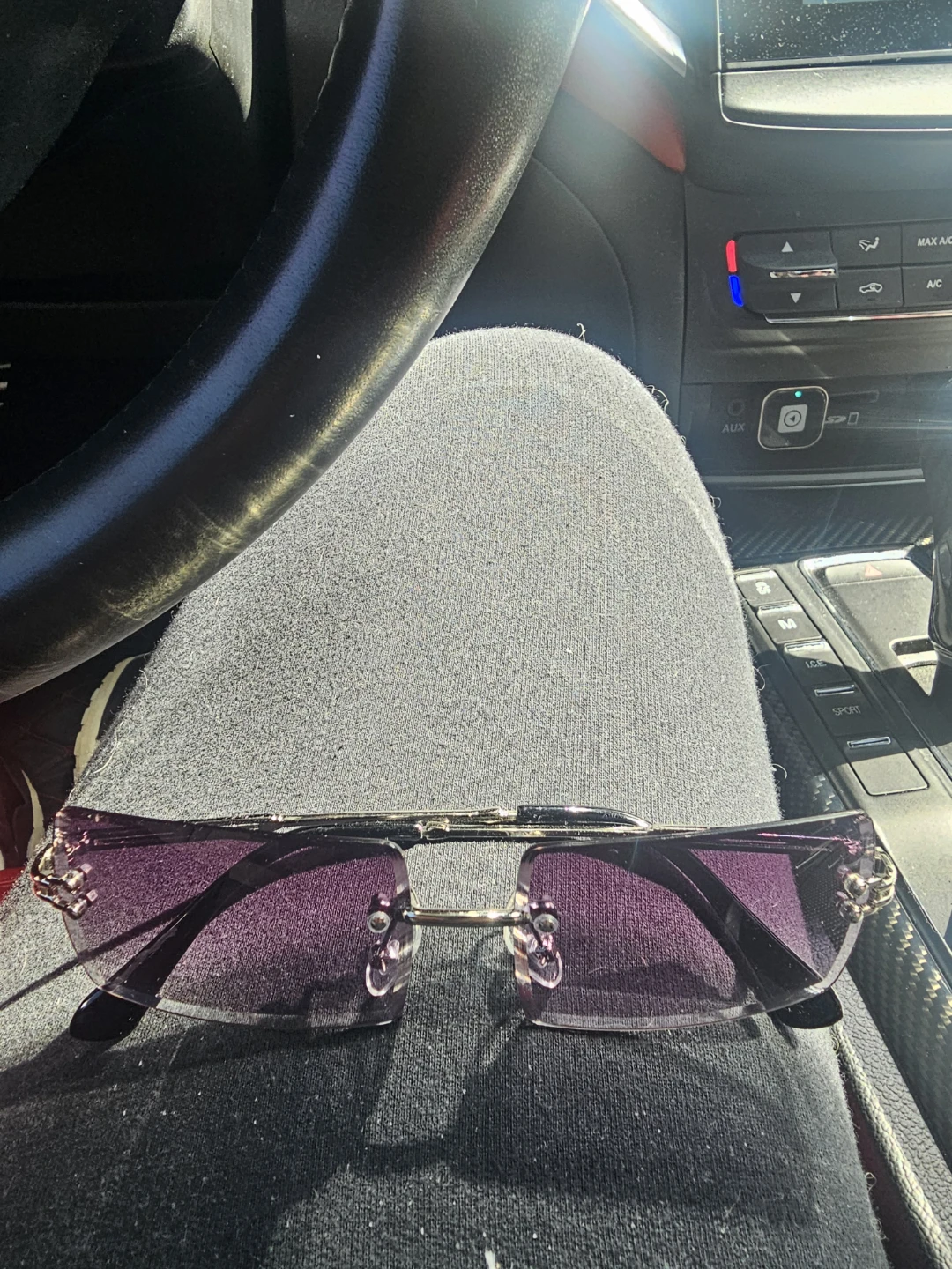 Rectangular Rimless Sunglasses - Purple Gradient Lenses - photo 3