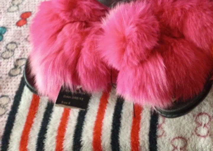 Pink Faux Fur Slides