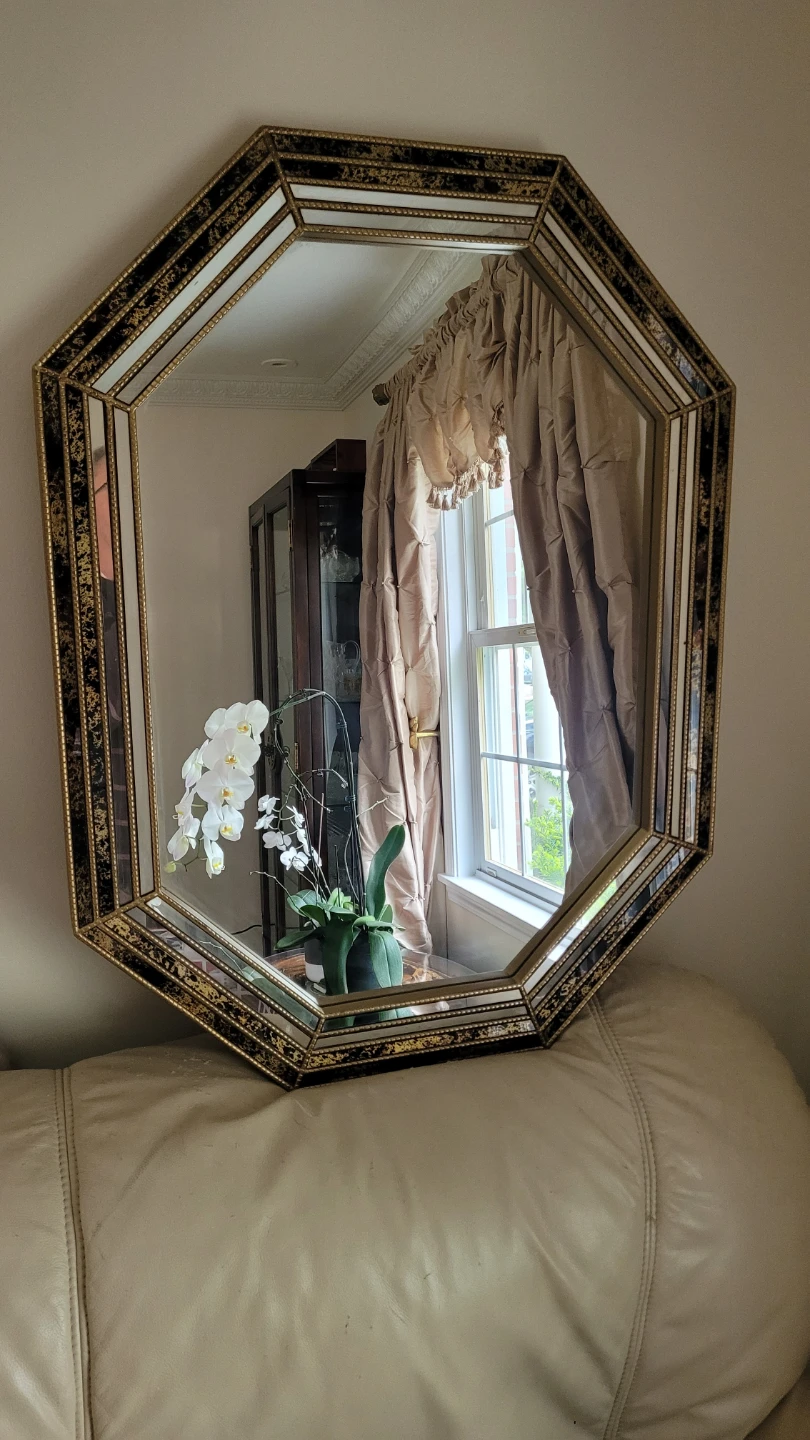 Octagonal Decorative Mirror with Black and Gold Frame