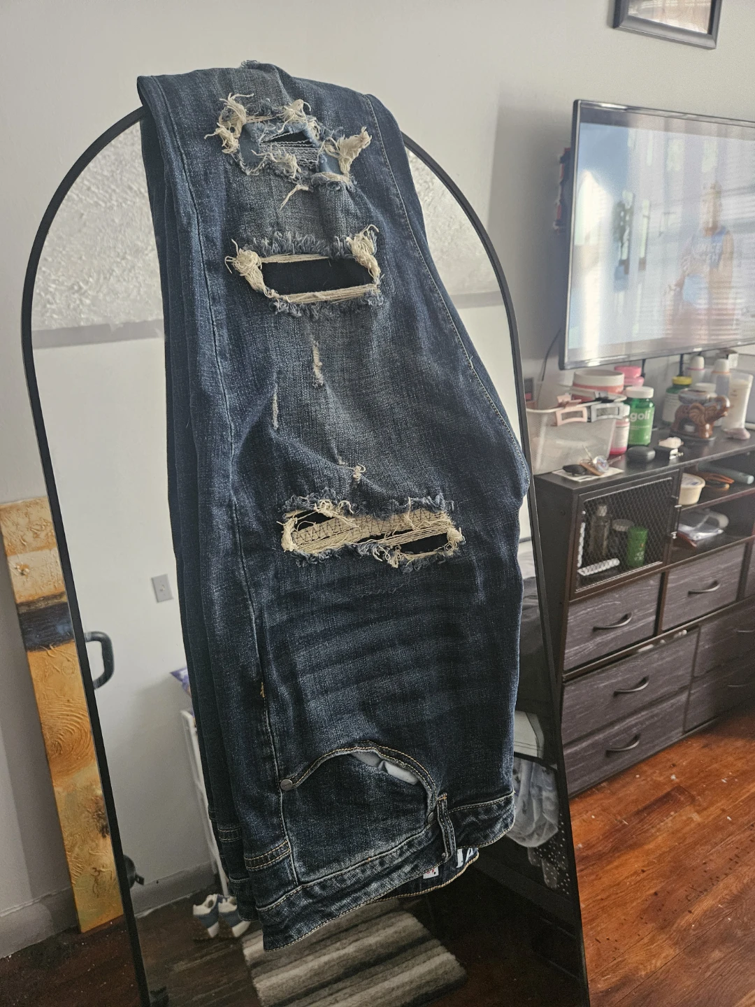 Blue Distressed Denim Jeans - photo 2