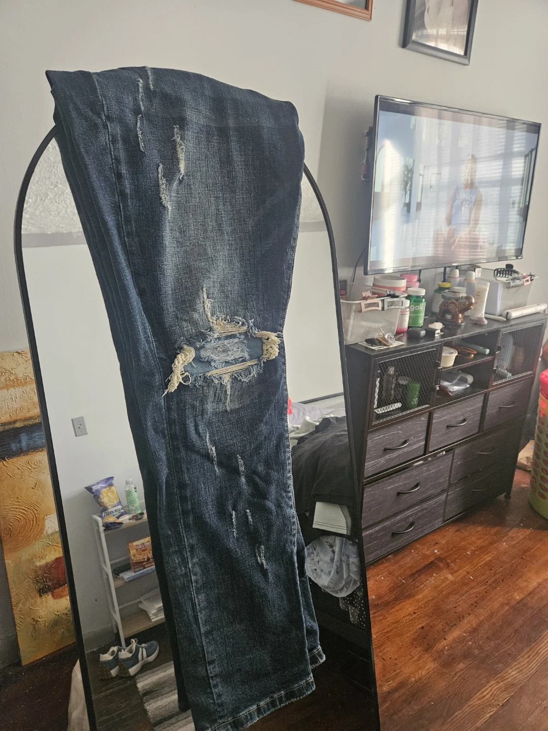 Blue Distressed Denim Jeans - photo 3