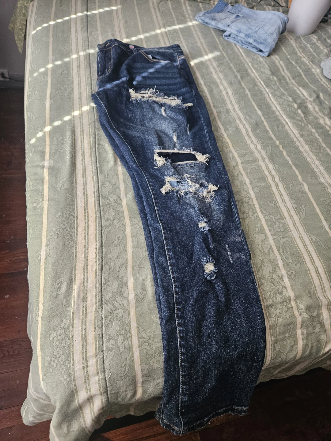 Blue Distressed Denim Jeans - photo 5