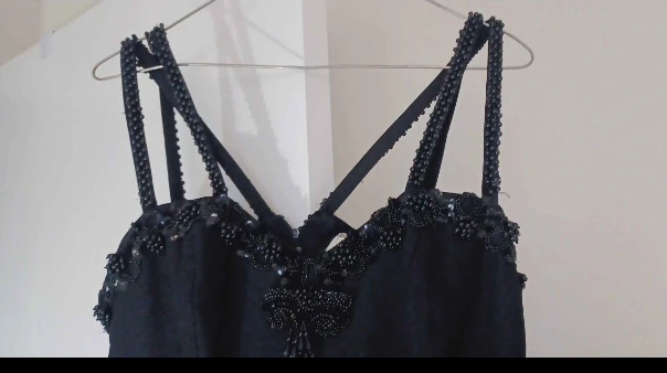 Black Beaded Spaghetti Strap Maxi Dress