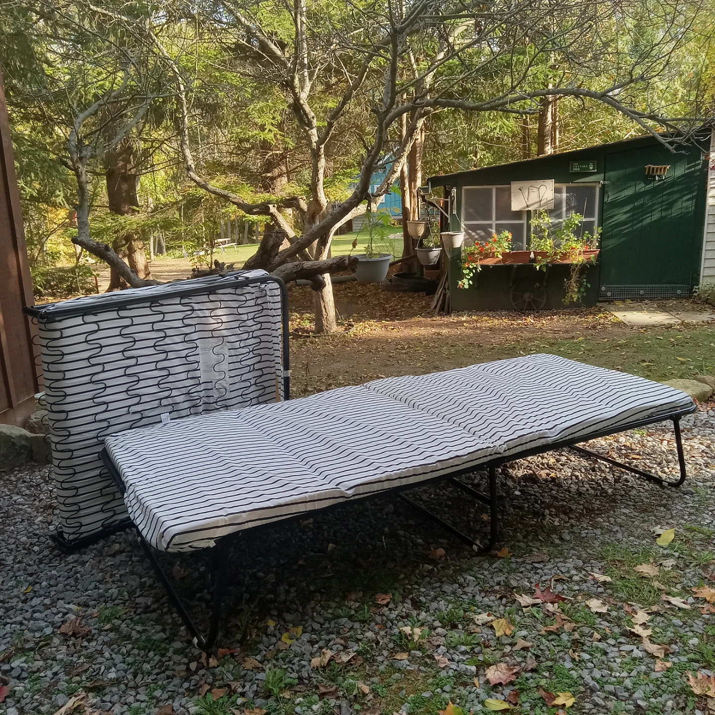 2 Folding Cots (sold as a pair)with Striped Mattress