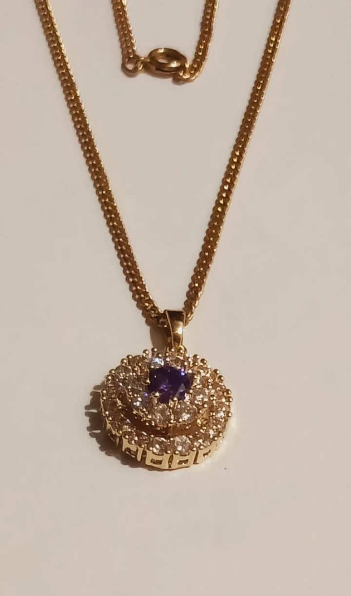 Beautiful Purple & Clear Crystals Pendant w/Gold Filled Necklace