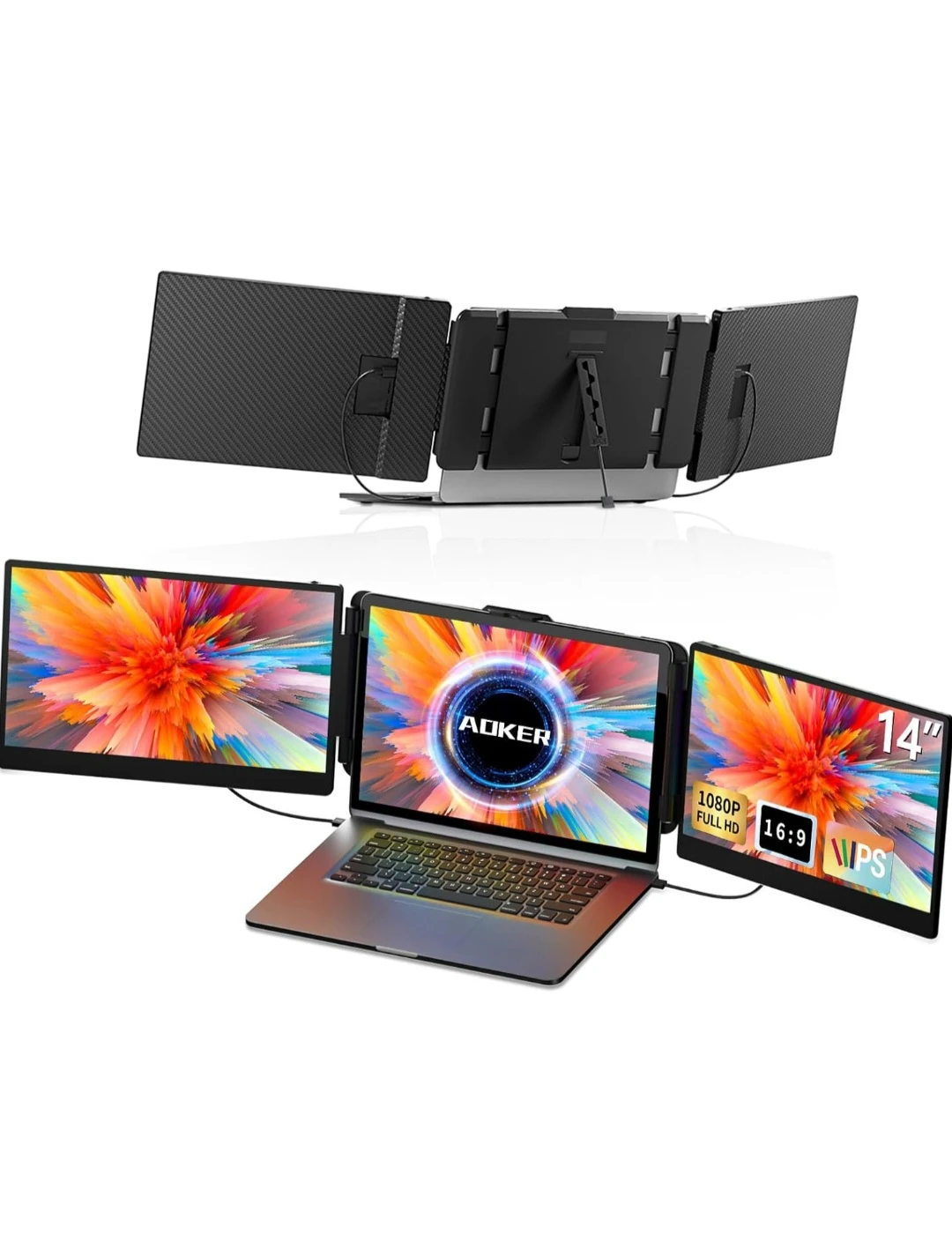 AOKER Triple Screen Laptop Extender 14" 1080P IPS
