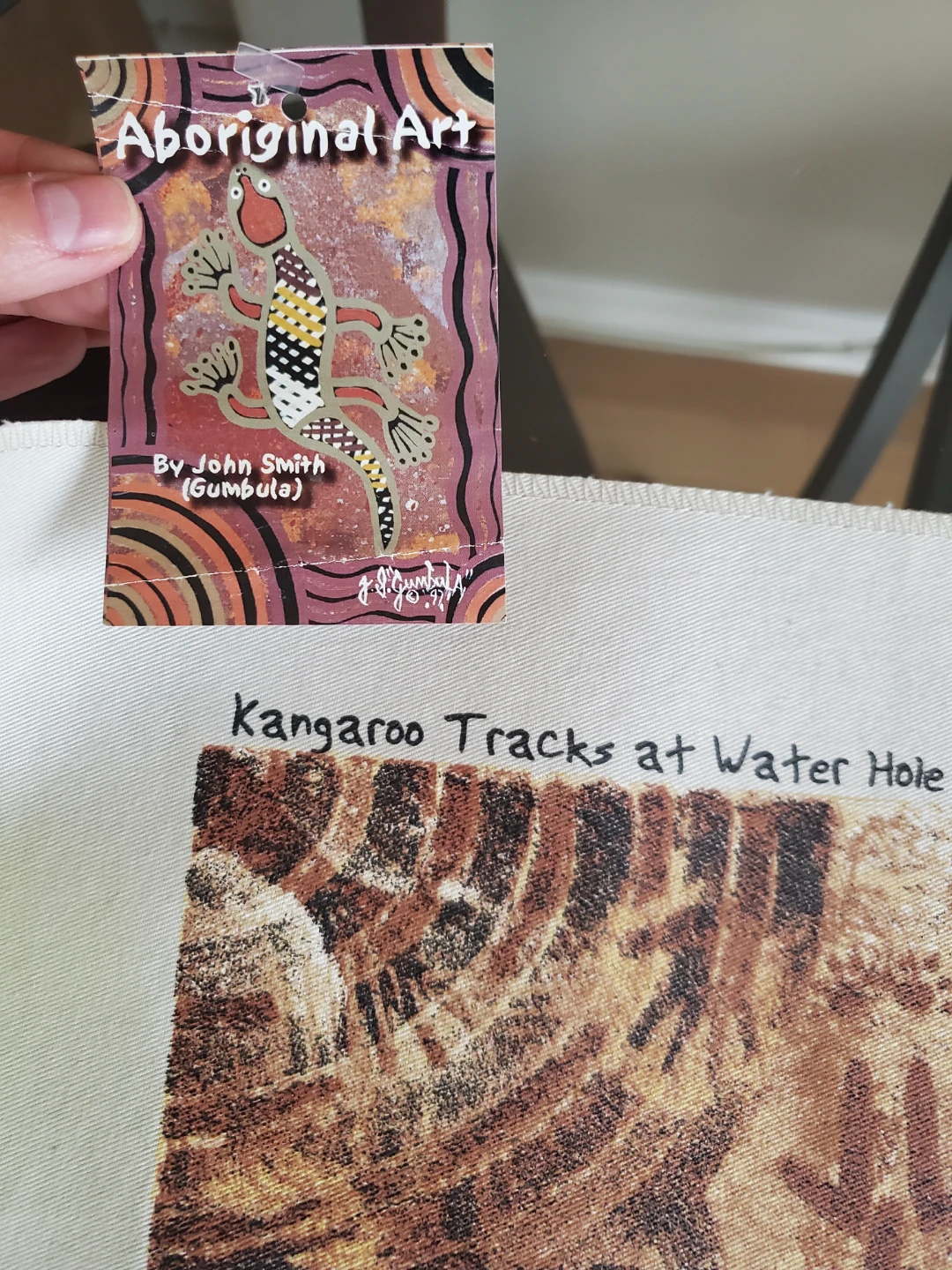 Artwork by John Smith (Gumbula) "Kangaroo Tracks at Water Hole"