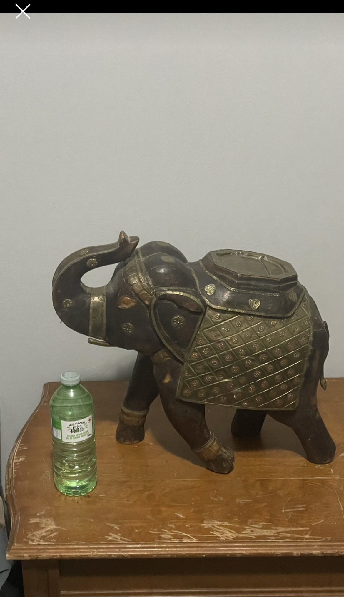 Decorative Wooden Elephant Figurine with Brass Accents