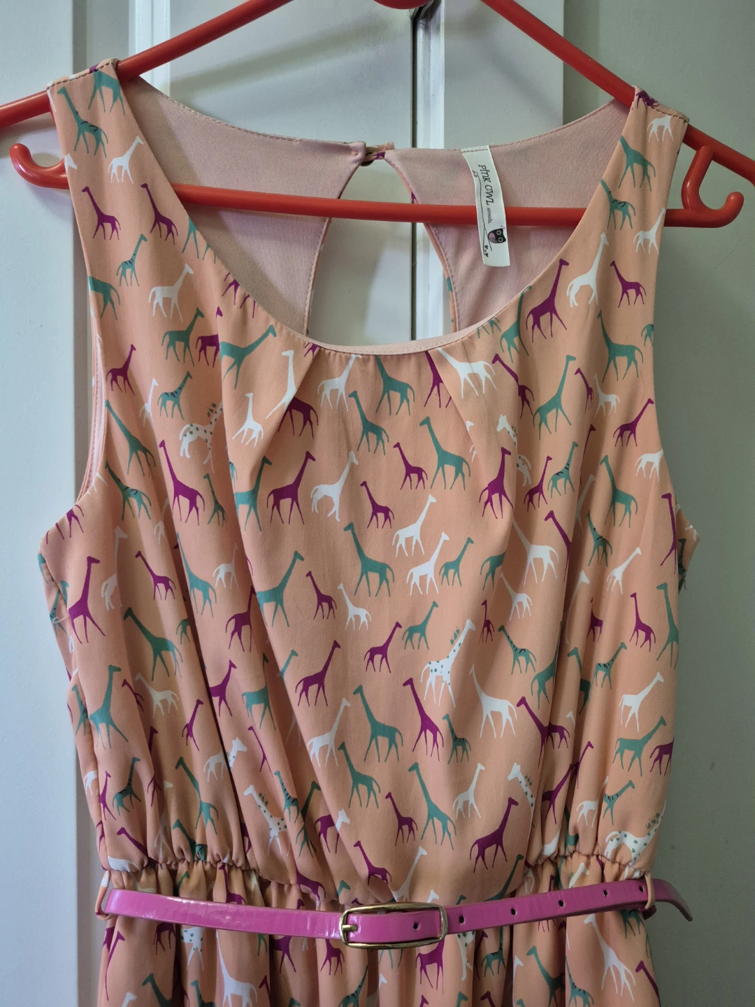 Women Pink Owl Apparel Giraffe Print Dress with Belt Size Small - photo 3