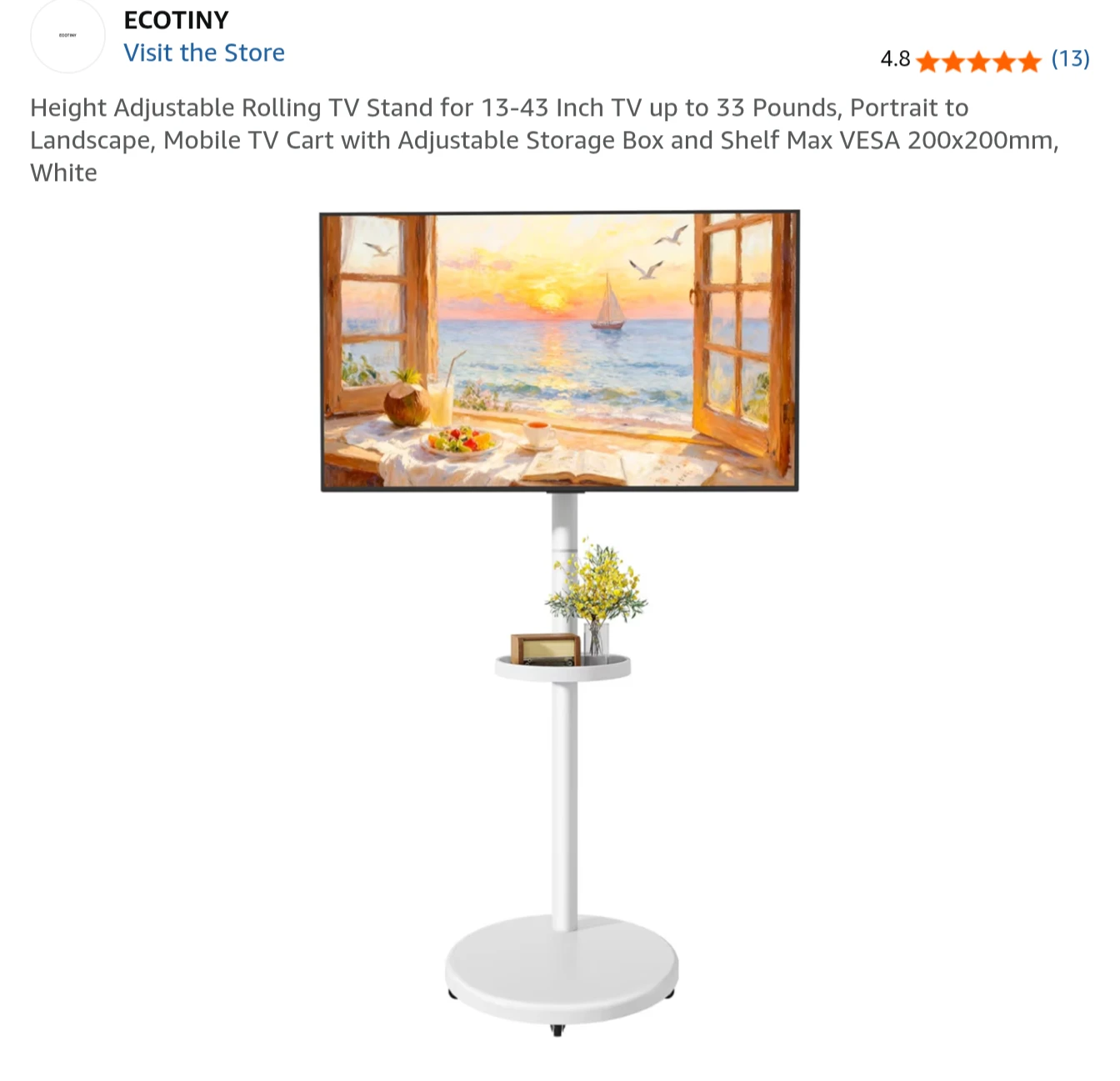 (NEW) Height Adjustable Rolling TV Stand