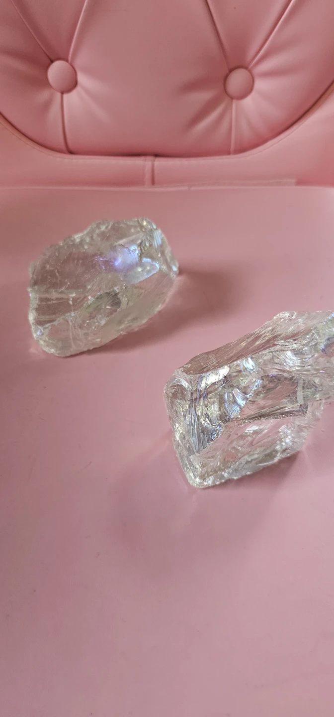 Set of 2 Clear Iridescent Glass Rocks