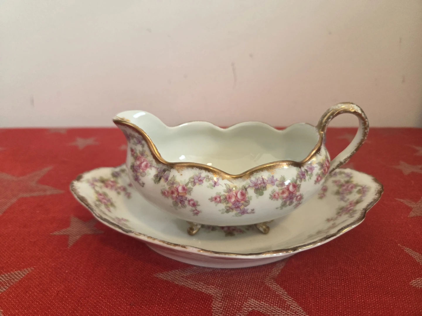 Antique Elite Works Limoges Gravy Bowl and Dish, Bridal Wreath