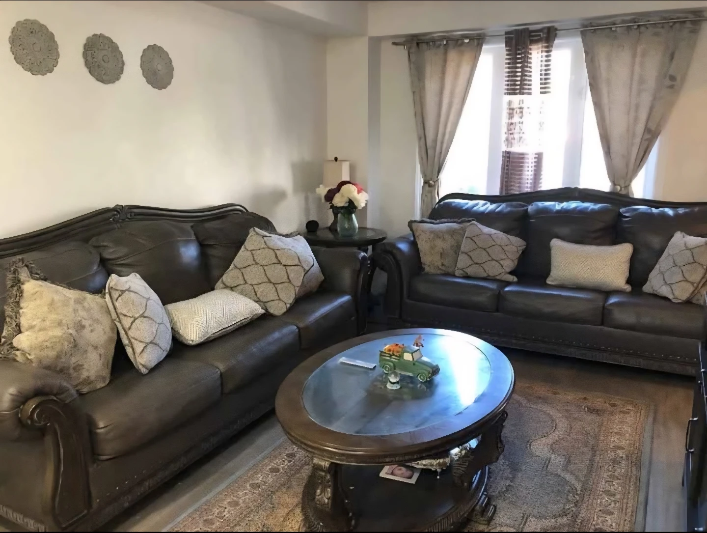 Dark Brown Leather Sofa Set - photo 2