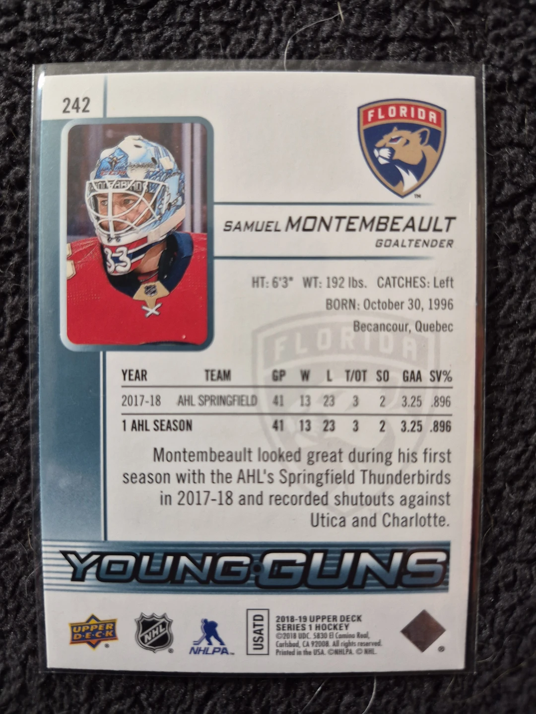 2018-19 Upper Deck Young Guns Samuel Montembeault Hockey Card - photo 2
