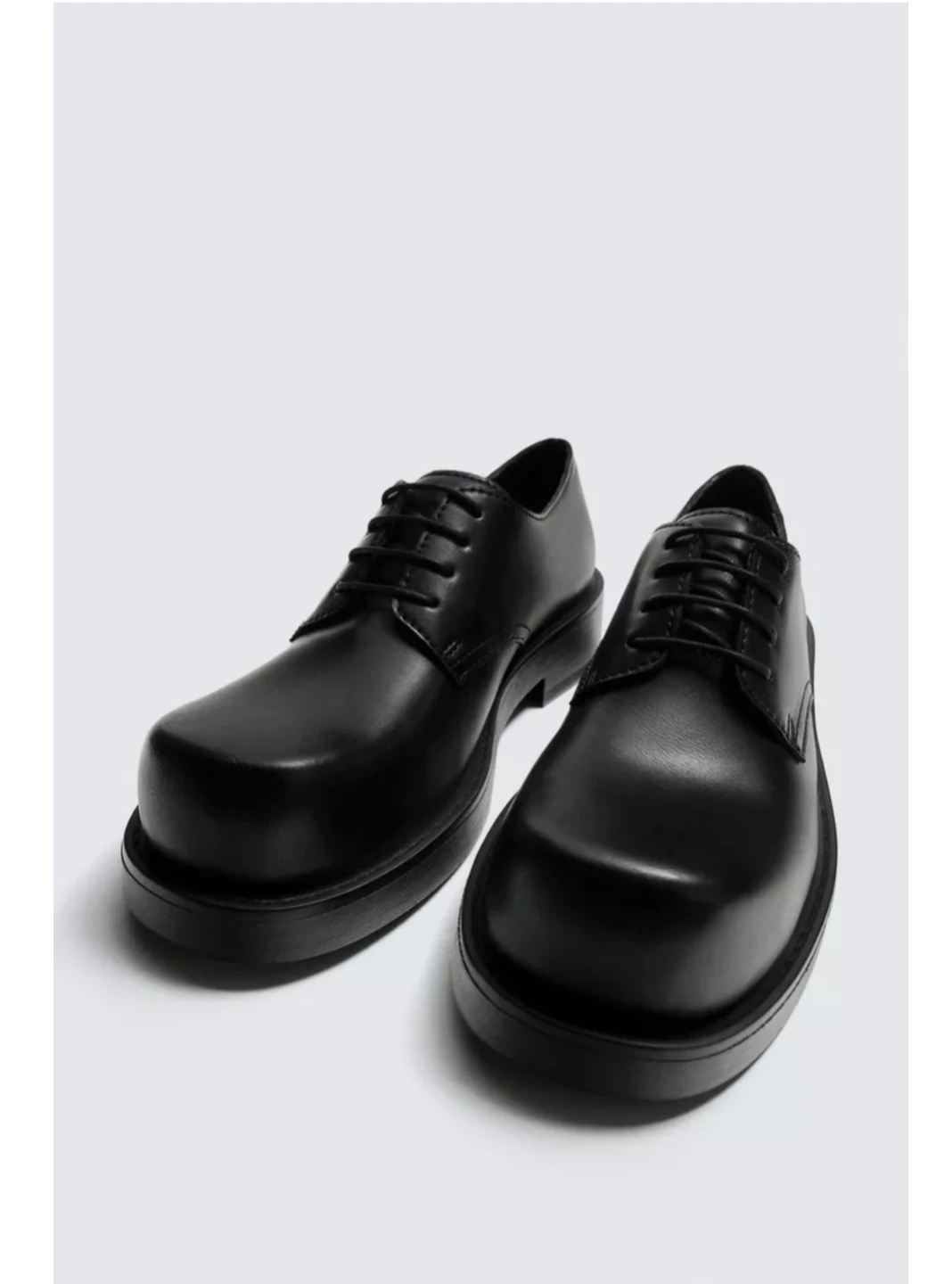 Zara Man Black Derby Dress Shoes - Square Toe Chunky Sole