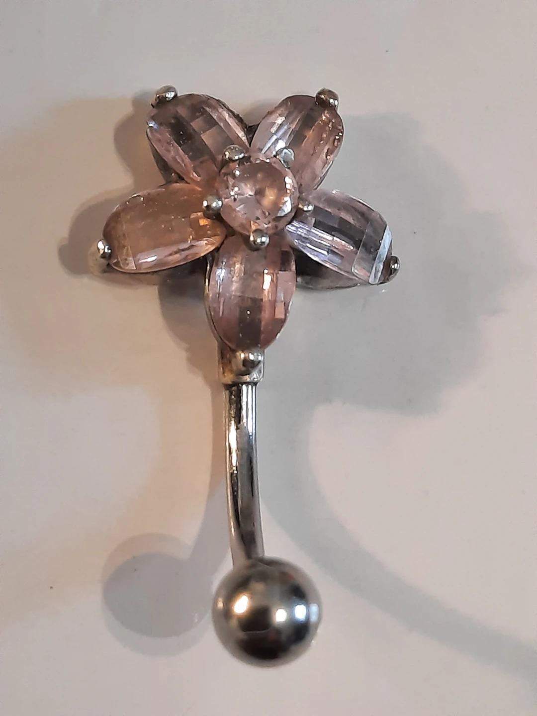 Steeling silver belly button rozquart stone ring