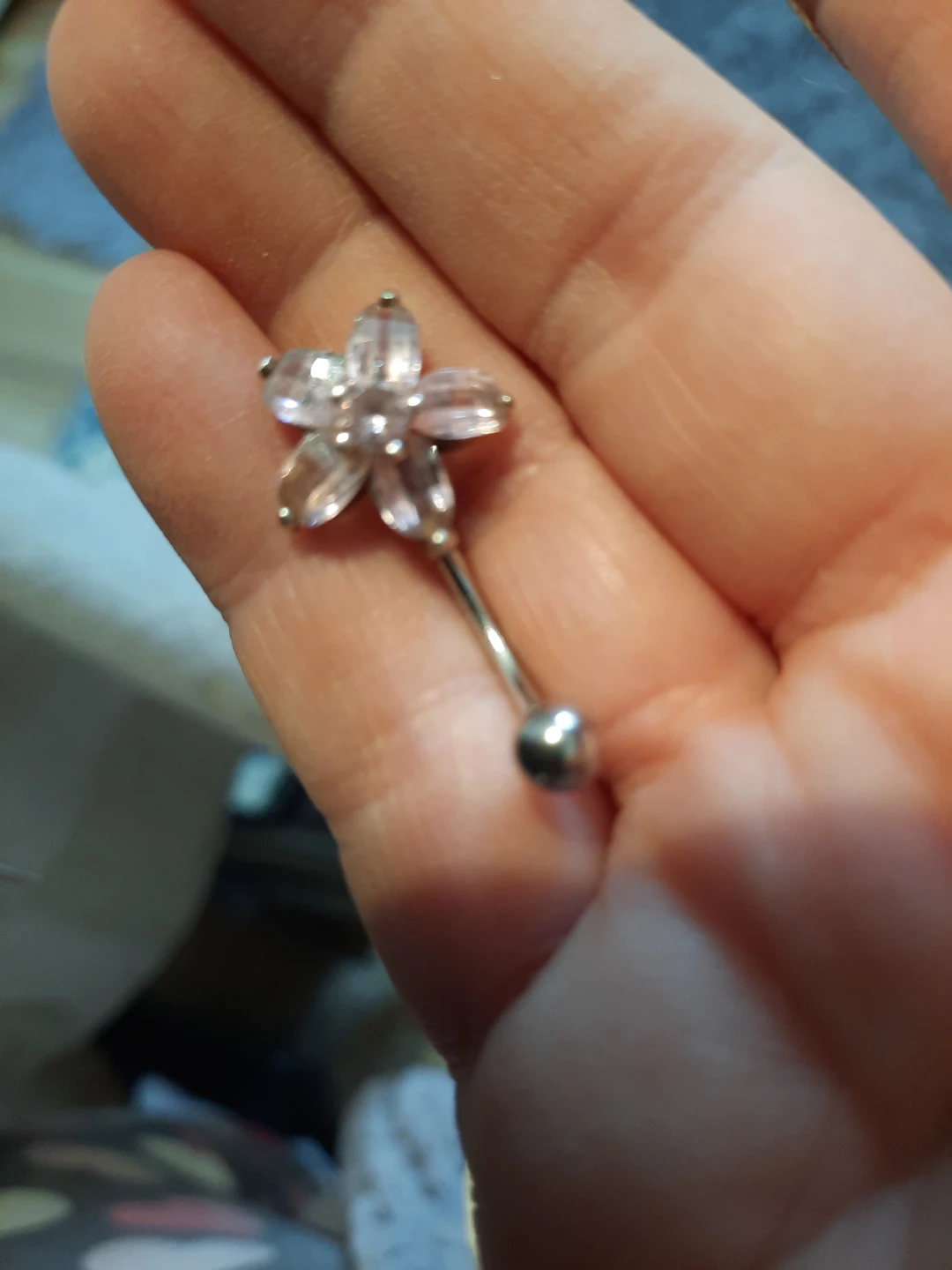 Steeling silver belly button rozquart stone ring - photo 4