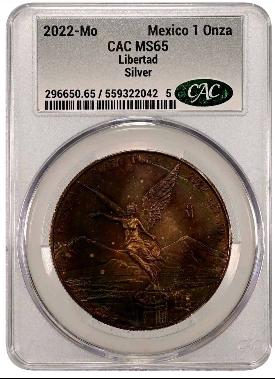 🔥🔥 2022–1oz Silver Libertad-CAC Graded MS65🇲🇽Deep Dark Toner!🇲🇽