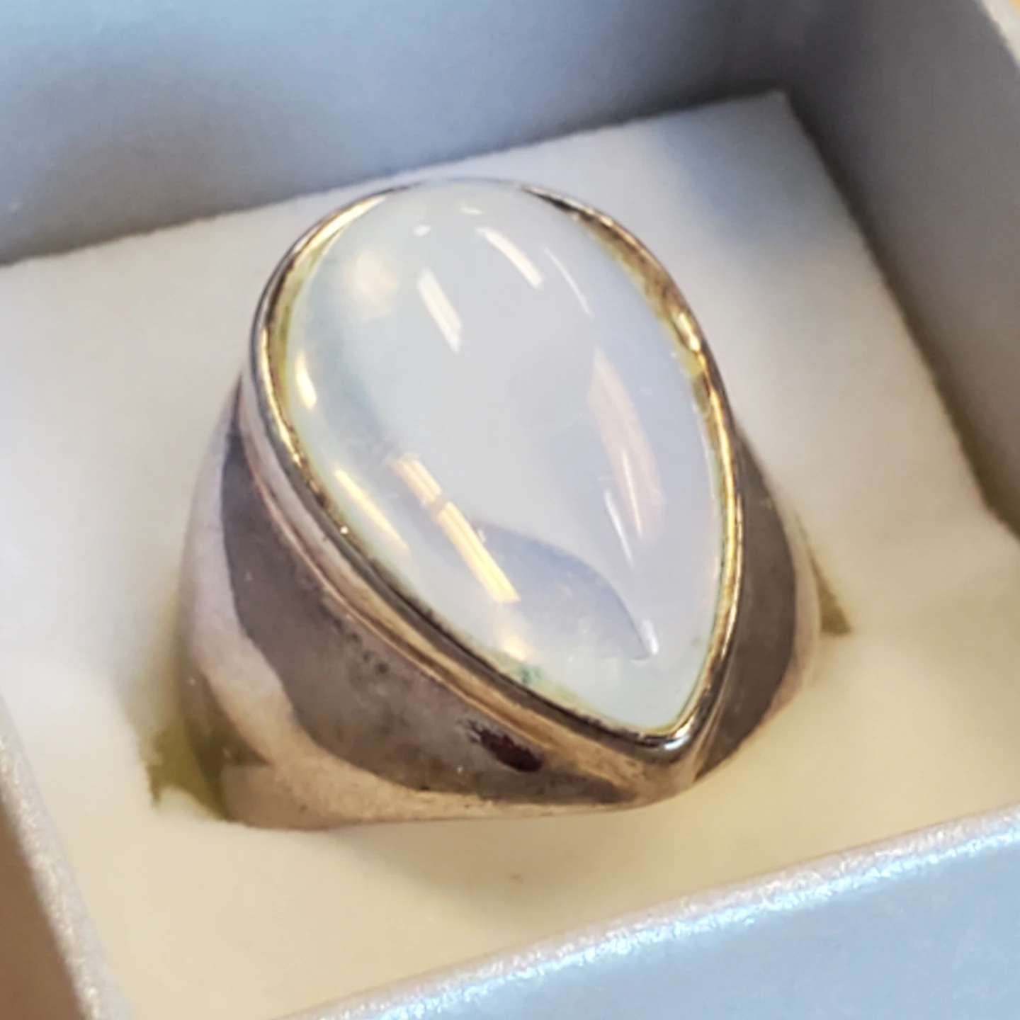 Silver Ring with Pearlescent Stone