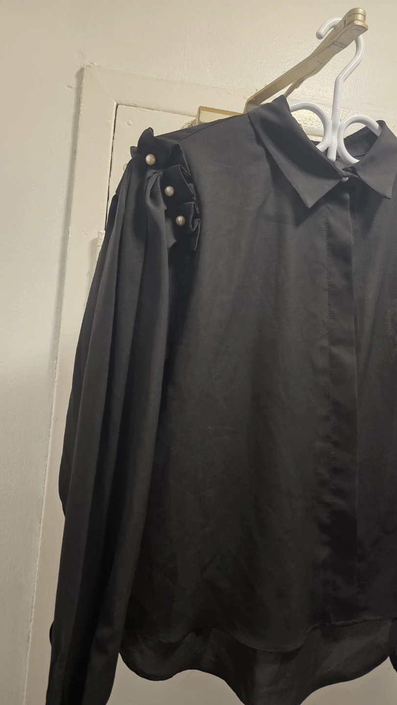 Black Pearl Embellished Button-Up Shirt