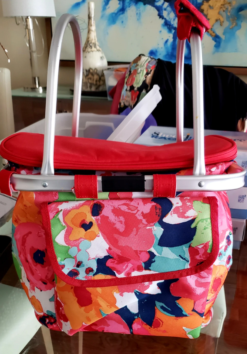 Floral Insulated Picnic Basket Tote Bag