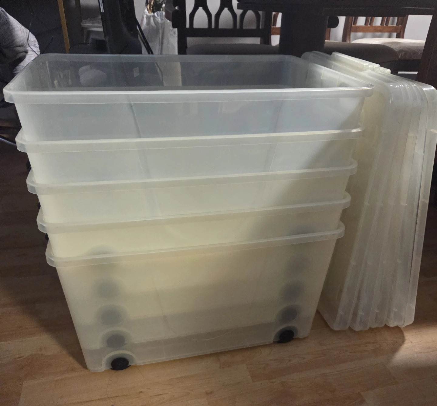 5 Clear Storage Totes with Wheels