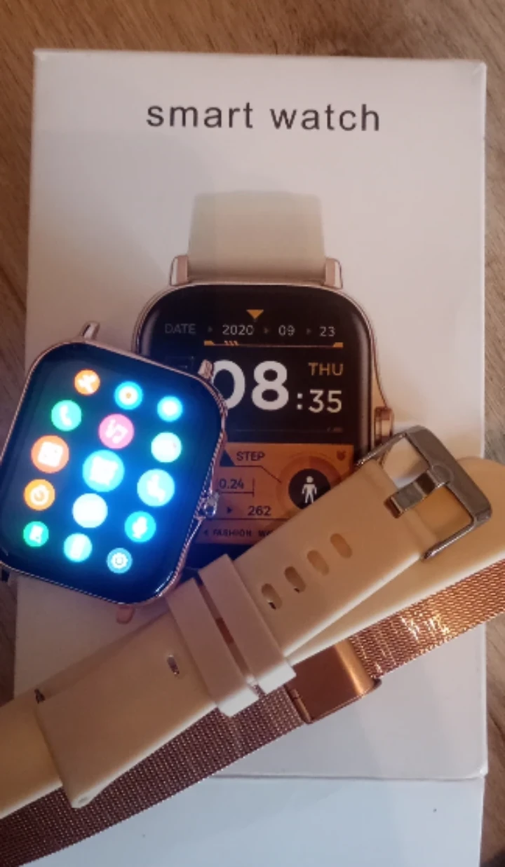 Smart Watch with double straps Gold and Cream - photo 2
