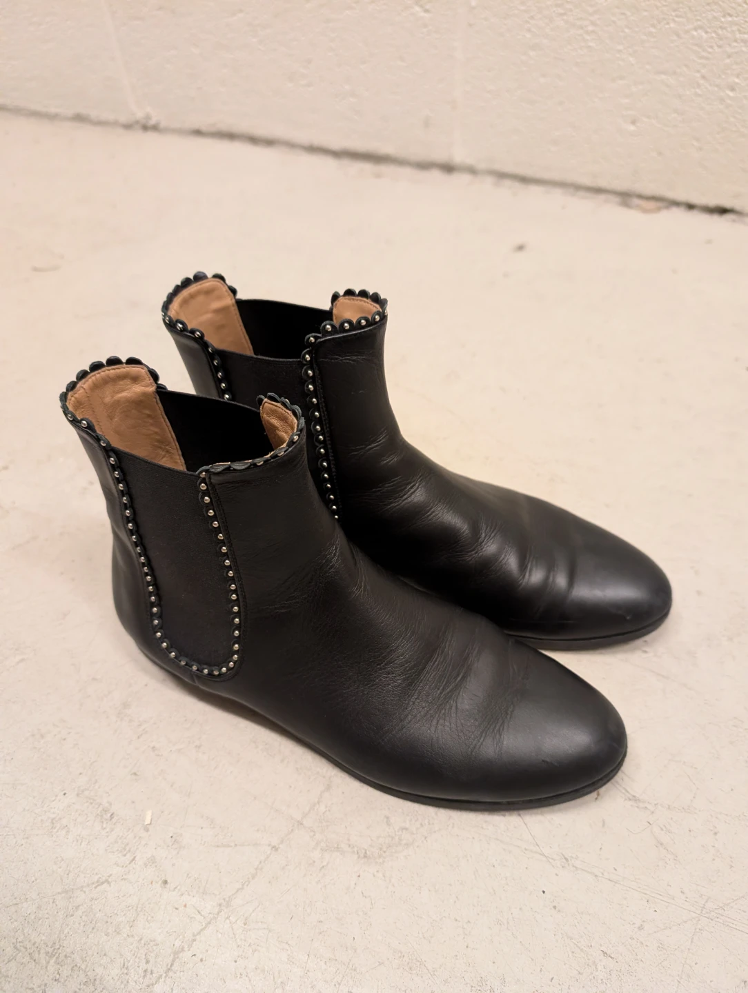 Aquazzura Black Leather Studded Chelsea Boots - Size 39 - photo 5