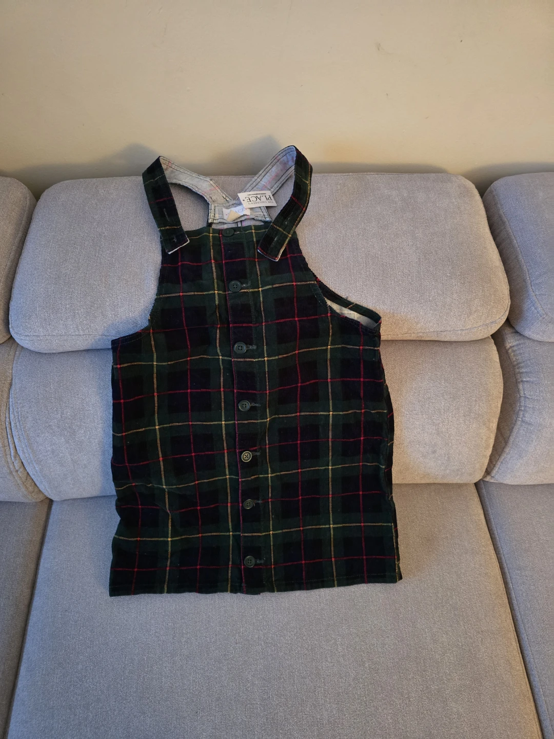 The Children's Place Plaid Corduroy Pinafore Dress Size 14
