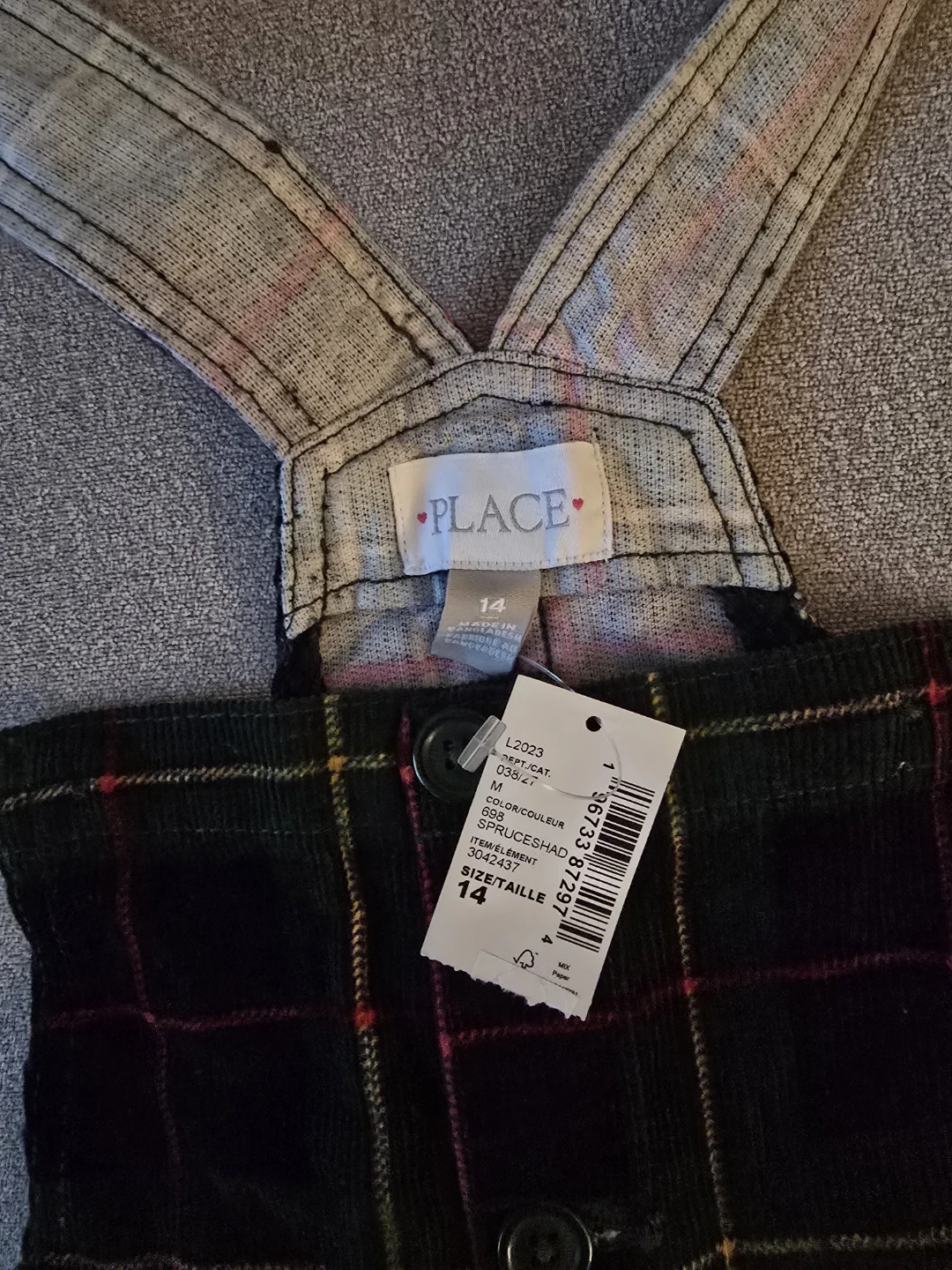 The Children's Place Plaid Corduroy Pinafore Dress Size 14 - photo 2