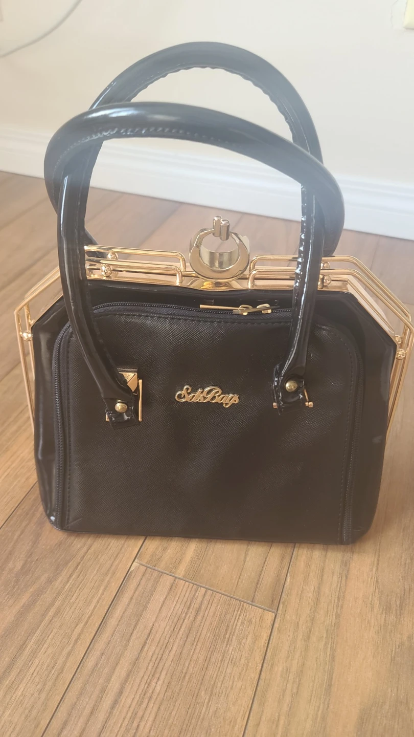 Seki Bags Black Handbag with Gold Frame
