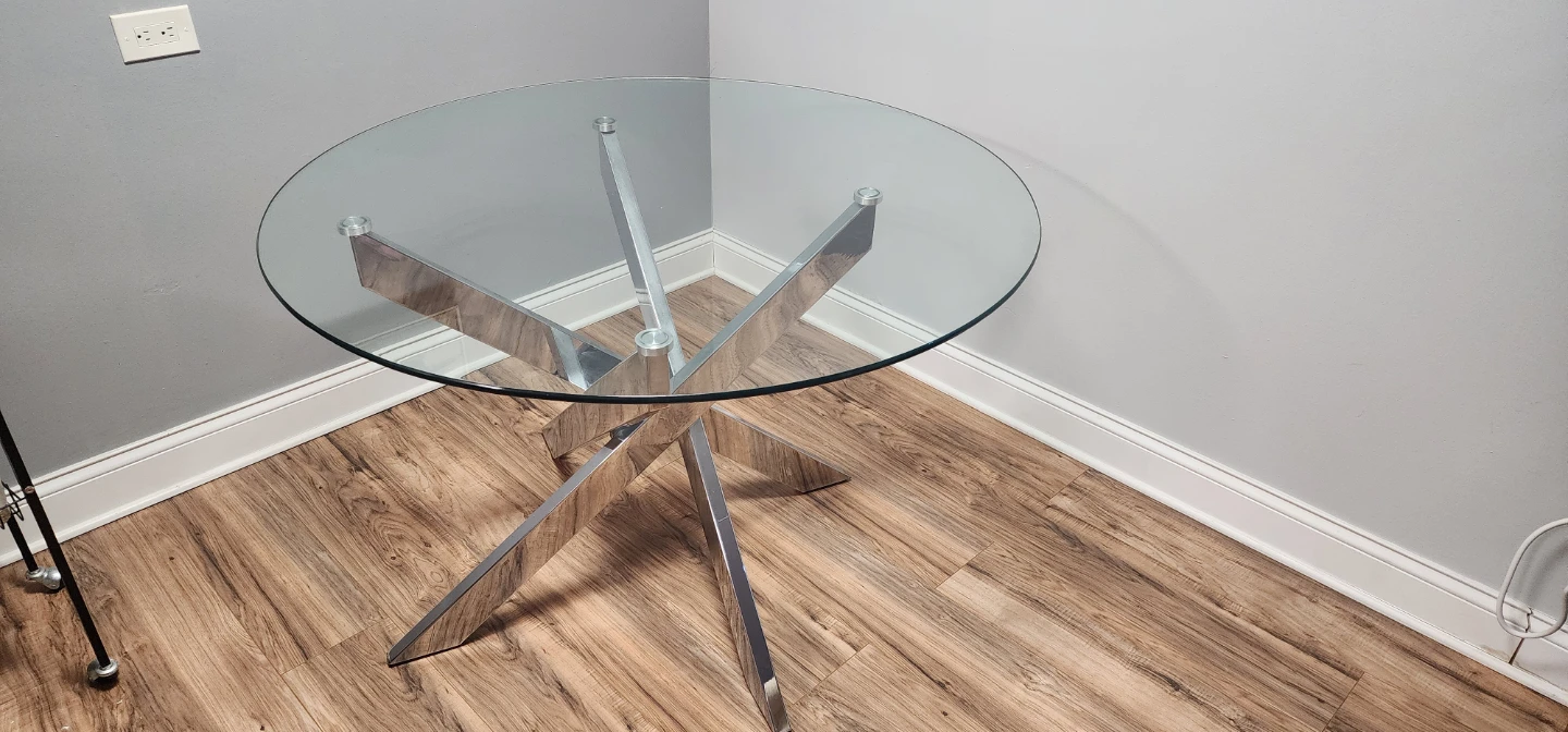 Round Glass Top Dining Table with Chrome Base - photo 4