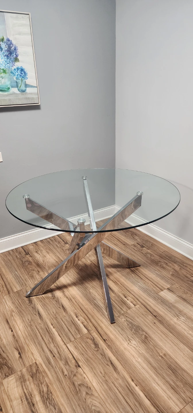 Round Glass Top Dining Table with Chrome Base - photo 5