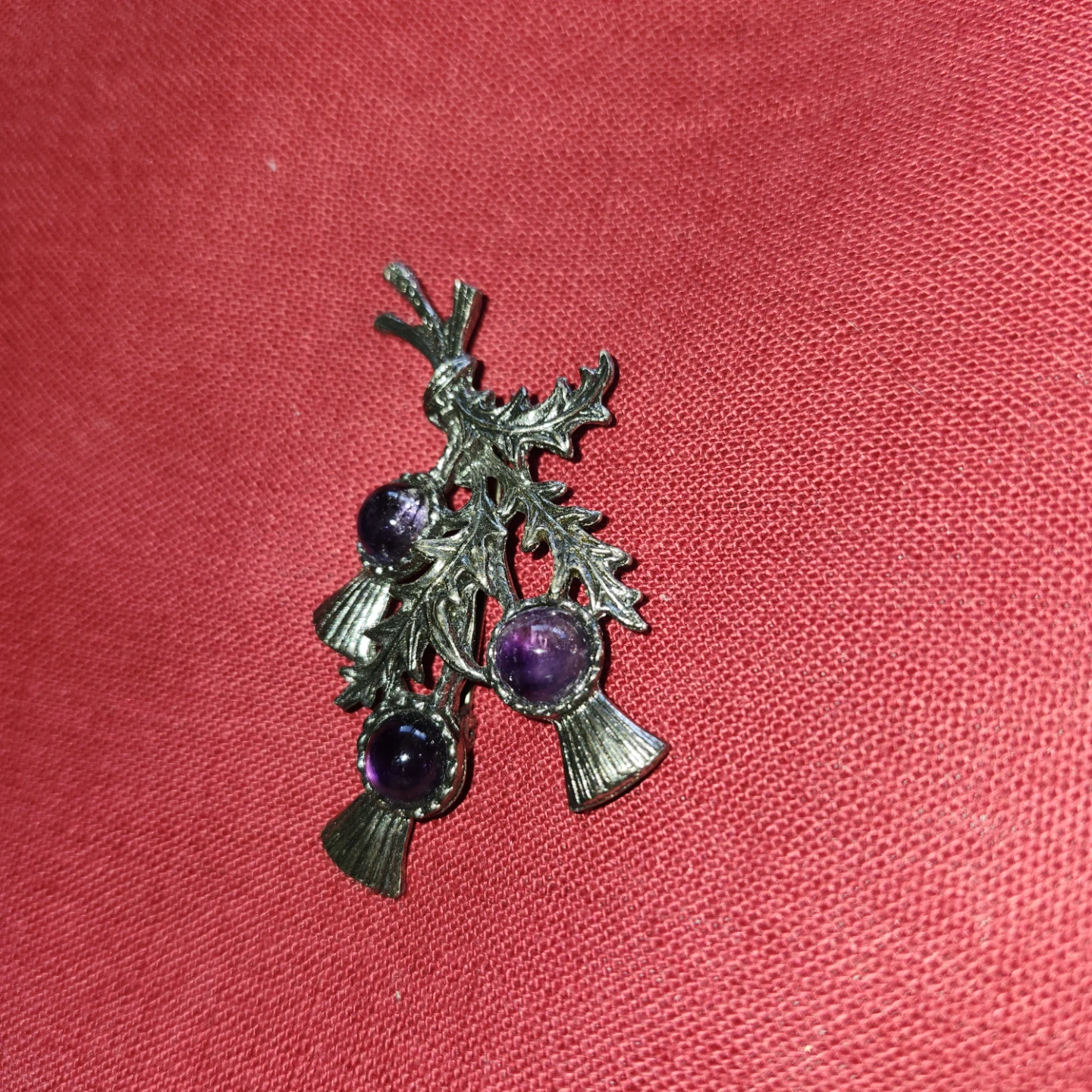 Silver Thistle Brooch with Purple Stones - photo 2