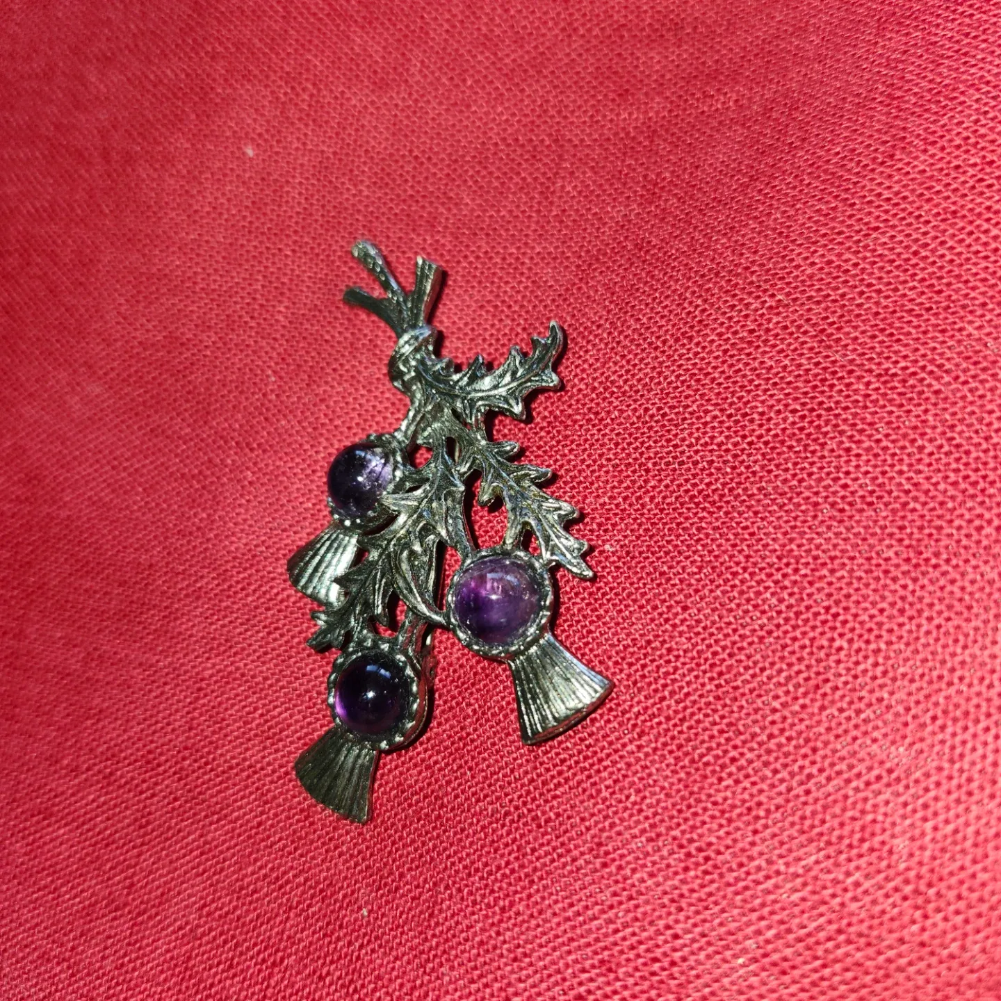 Silver Thistle Brooch with Purple Stones - photo 2