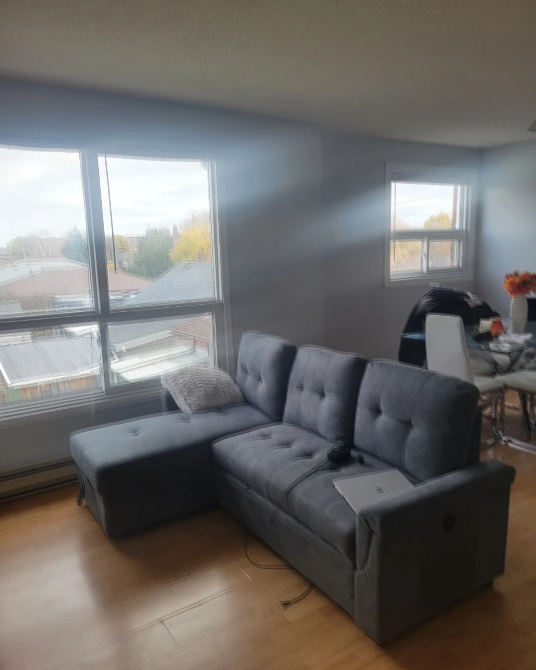 Grey Sectional Sofa with Storage and Pull-out Bed