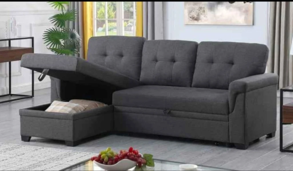 Grey Sectional Sofa with Storage and Pull-out Bed - photo 2