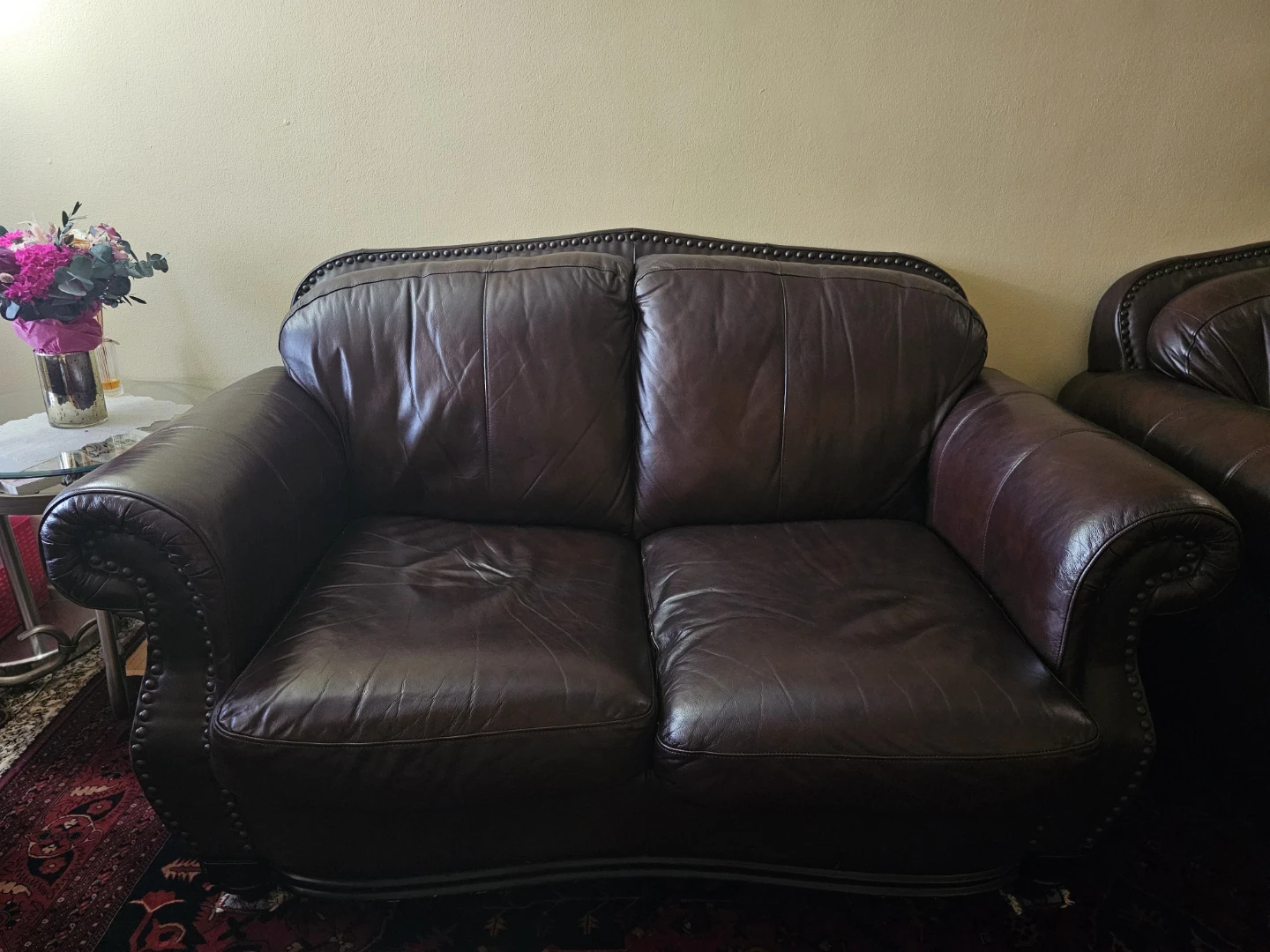 MOVING SALE Genuine Leather Dark Brown Loveseat