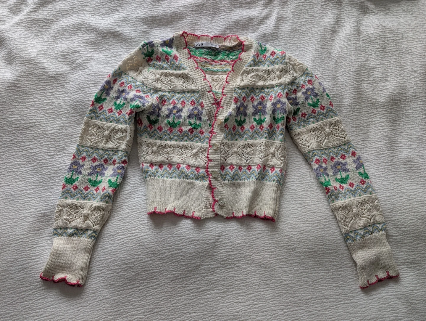 ZARA Floral Knit Cardigan Sweater - Size M