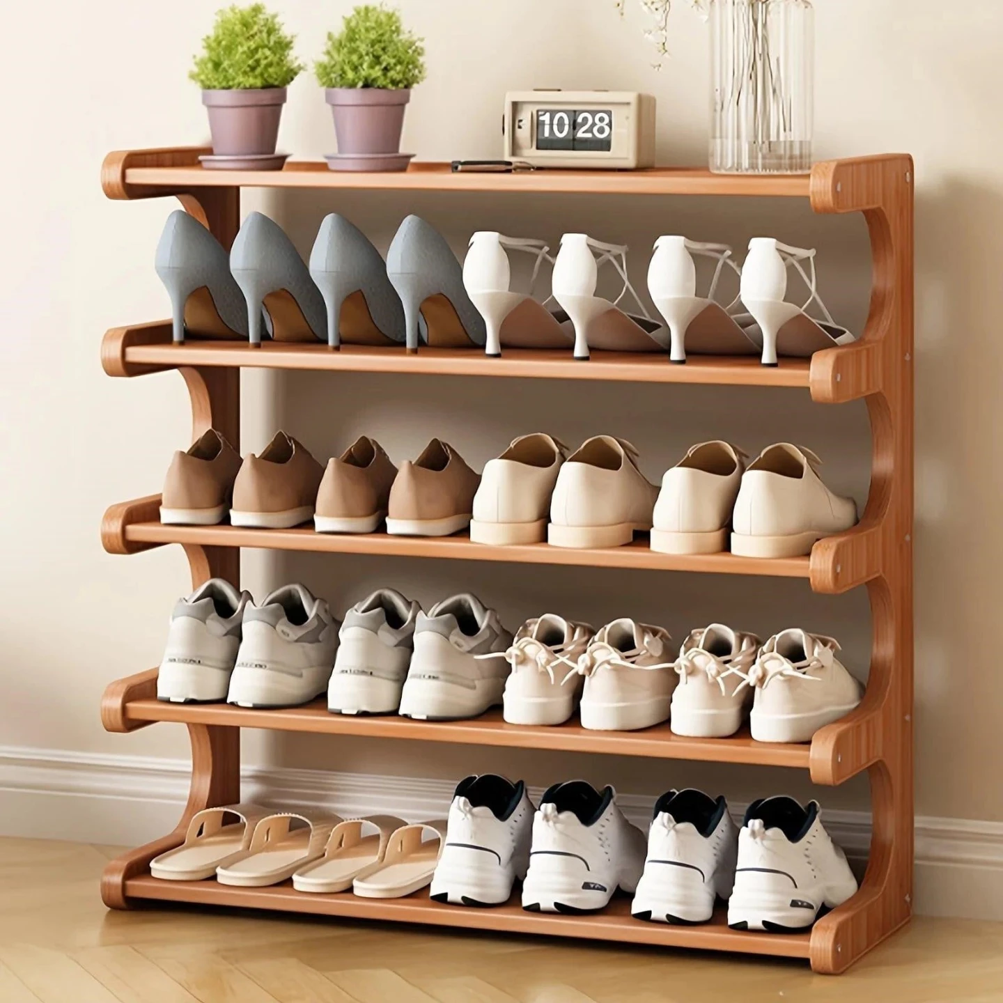 5-Tier Bamboo Shoe Rack - 70cm Long