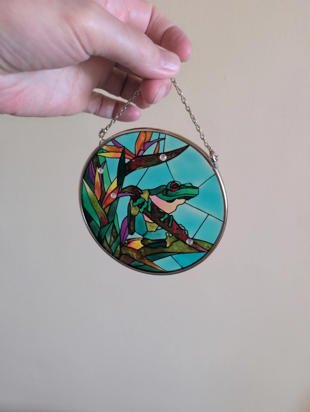 Stained Glass Sun Catcher - Frog and Bird of Paradise - photo 2