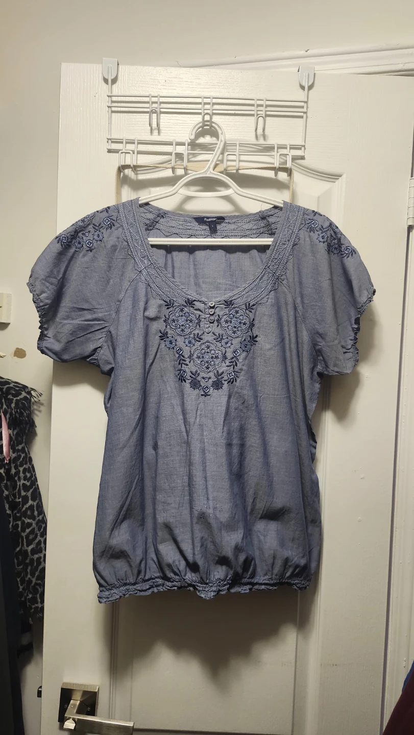 Reitmans Blue Embroidered Tunic Top Size L