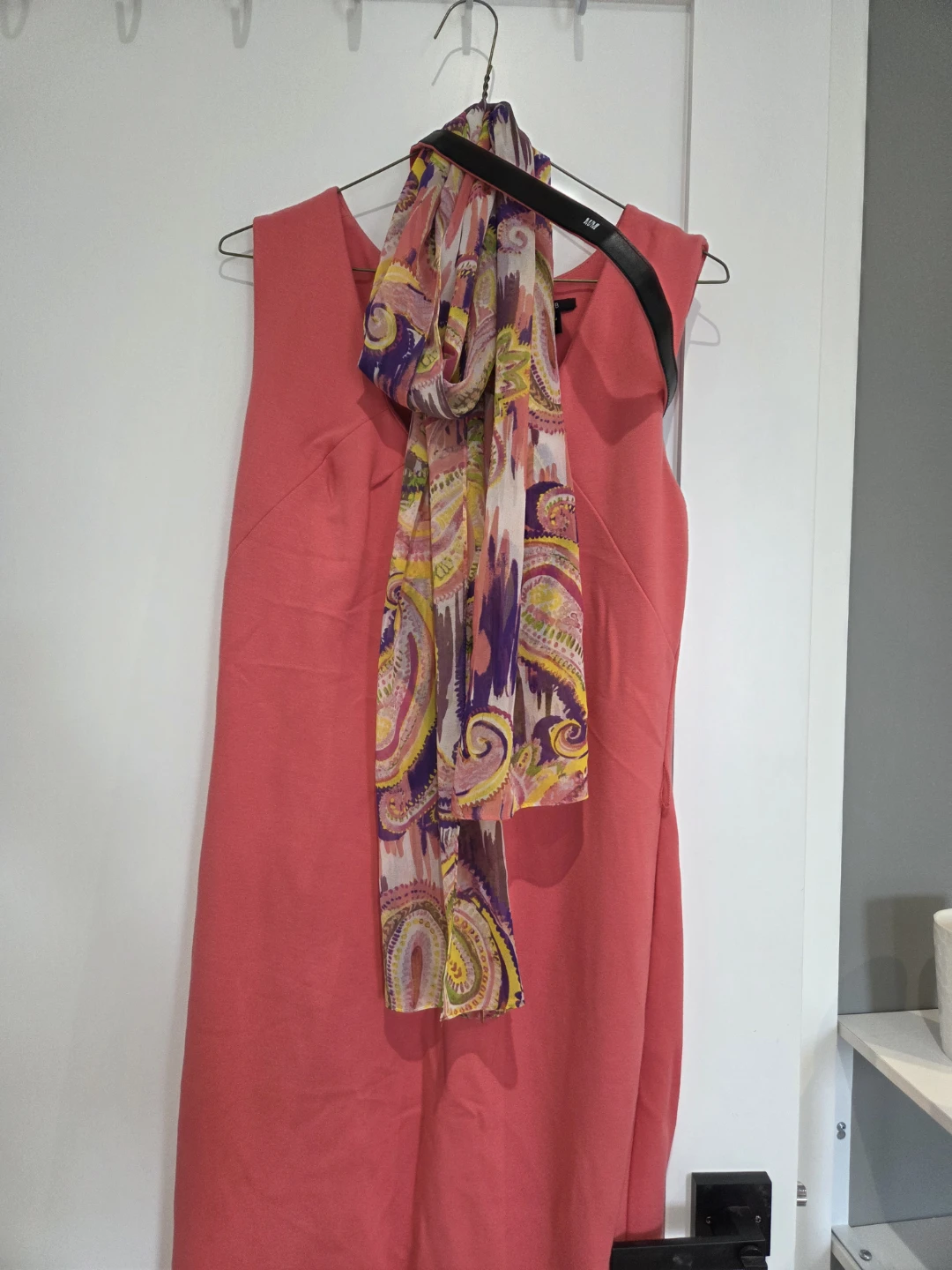 Jacob's Coral Sheath Dress with Colorful Scarf & belt - photo 2