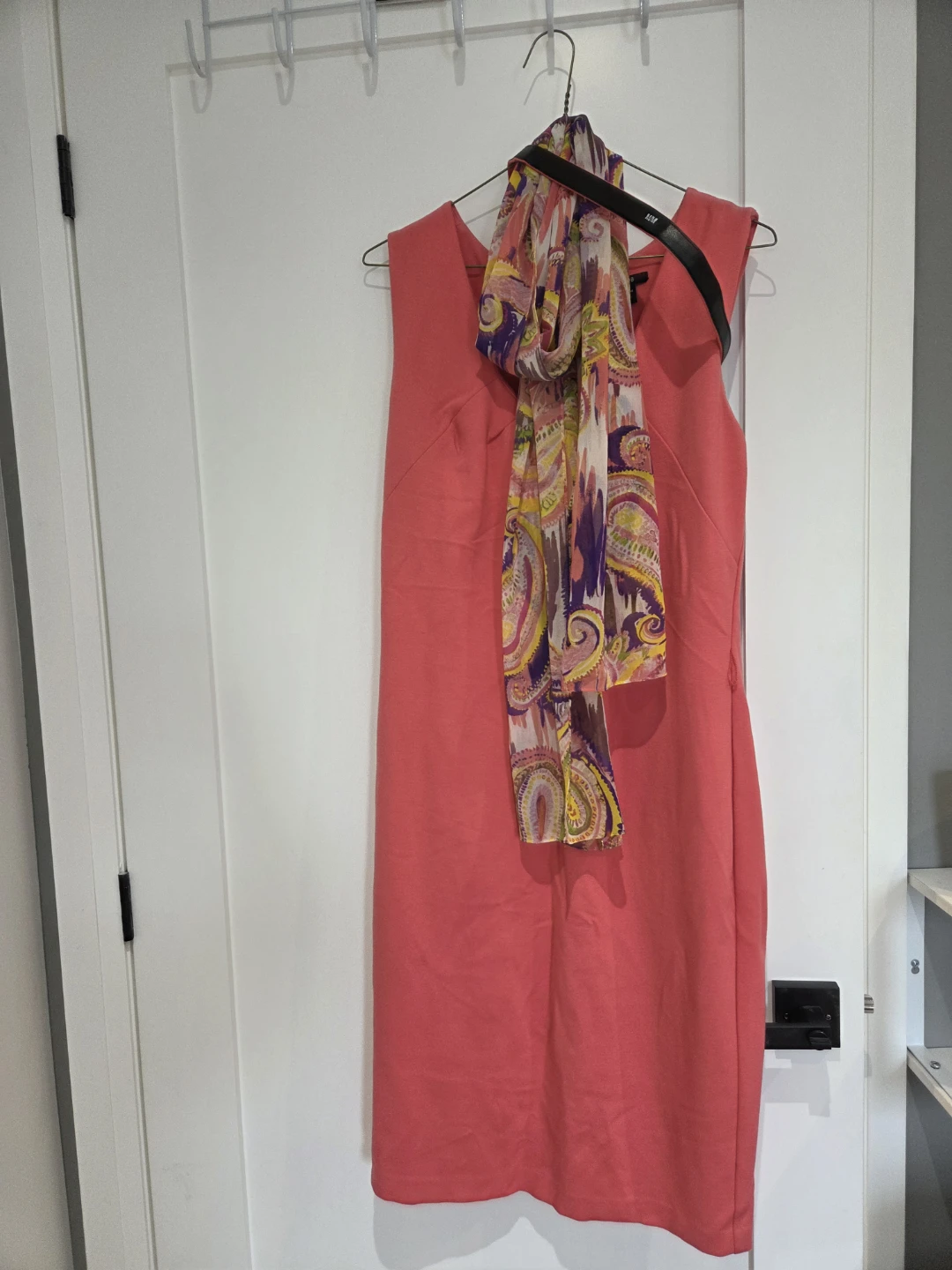 Jacob's Coral Sheath Dress with Colorful Scarf & belt - photo 3