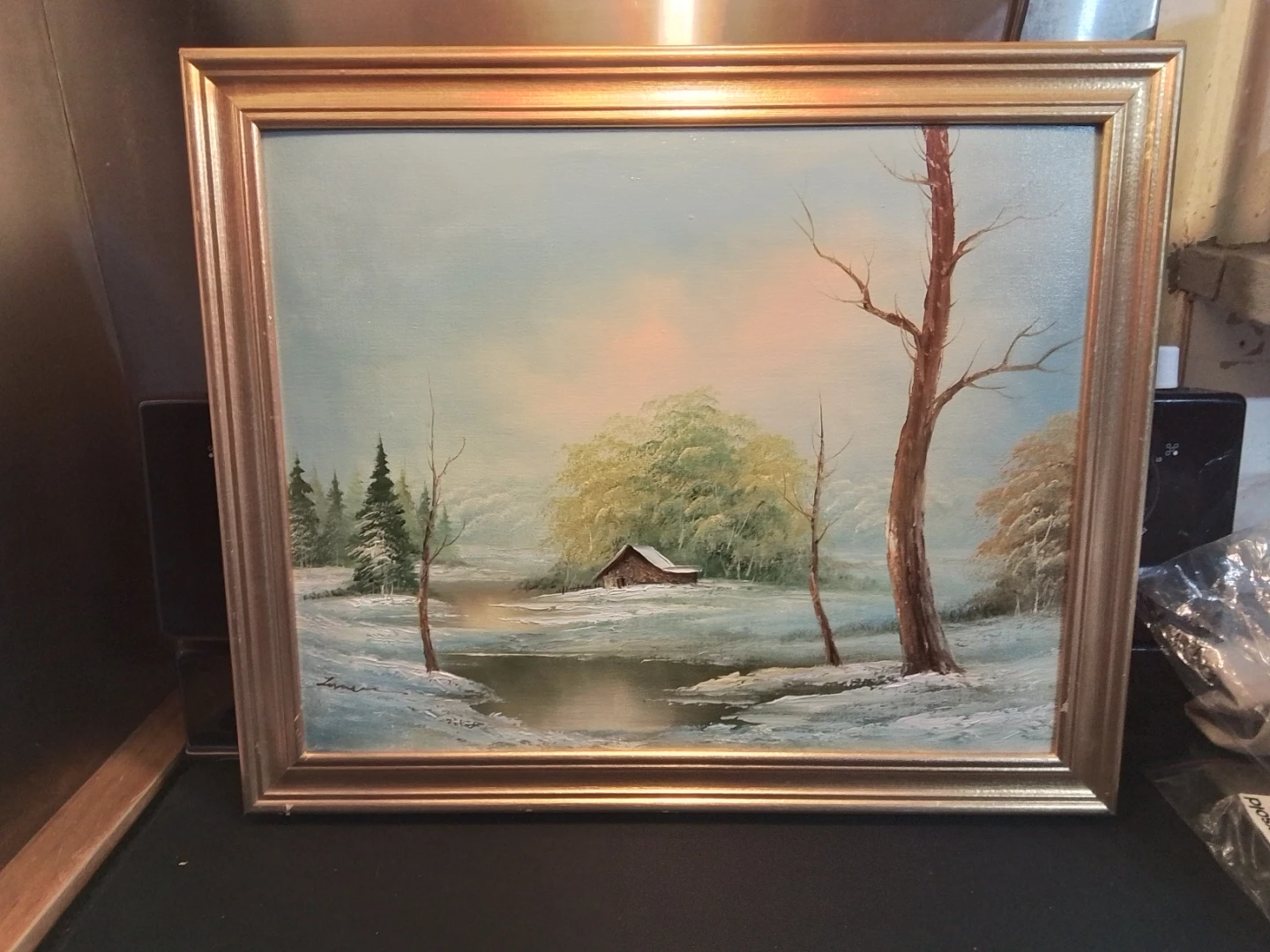 Original Signed Winter Landscape OOC Painting 23.25x19.5"