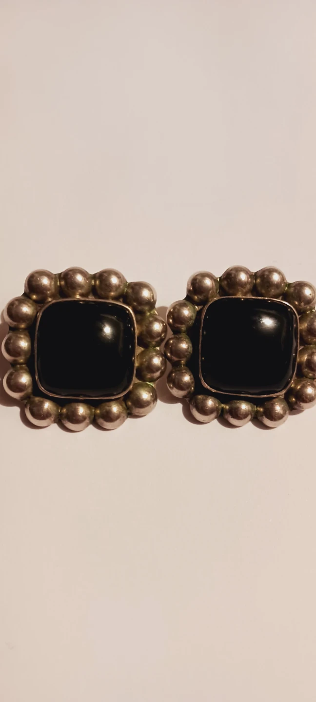 Taxco Mexico Sterling Silver 925 Square Black Onyx Earrings - photo 4