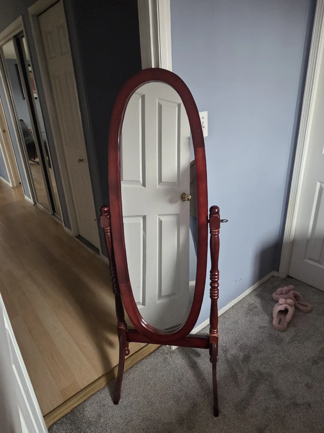 Oval Standing Mirror with Wooden Frame