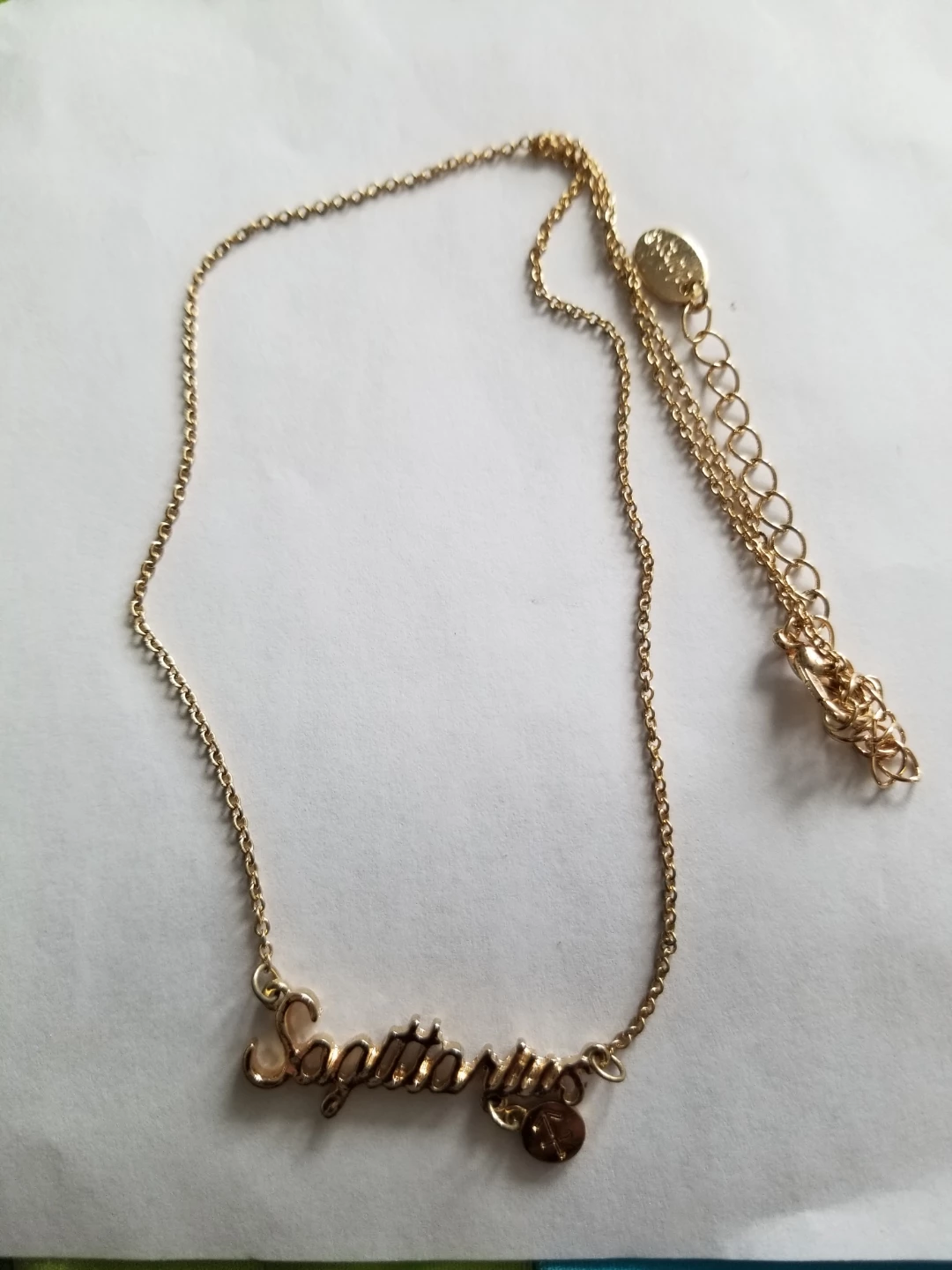 Gold tone "Sagittarius" zodiac sign necklace
