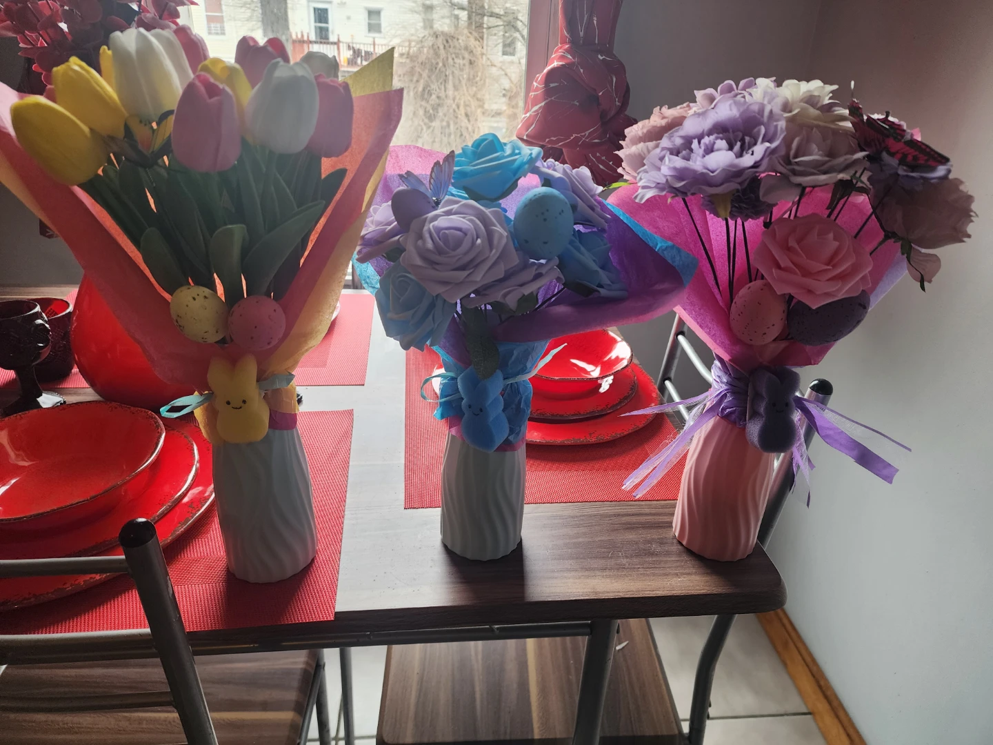 Artificial Tulip and Rose Flower Arrangements with Peeps