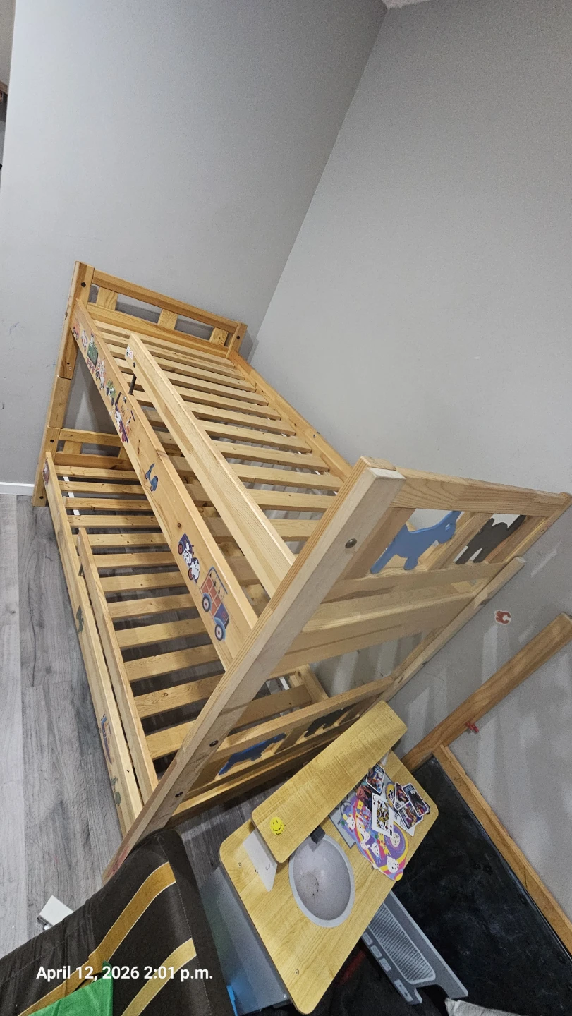 Wooden Bunk Bed with Train and Animal Decals